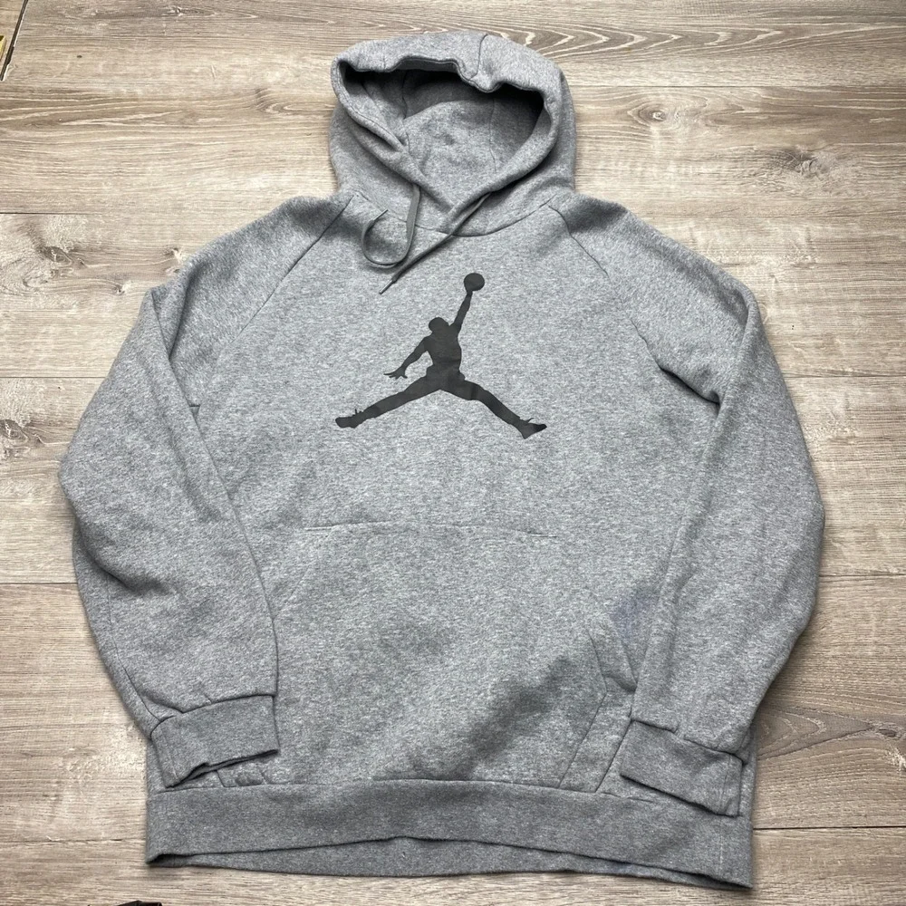 Jordan Shirt Hoodie‎ Jumpman Mens L Gray Cotton Blend AV3145-091 Pullover Fleece